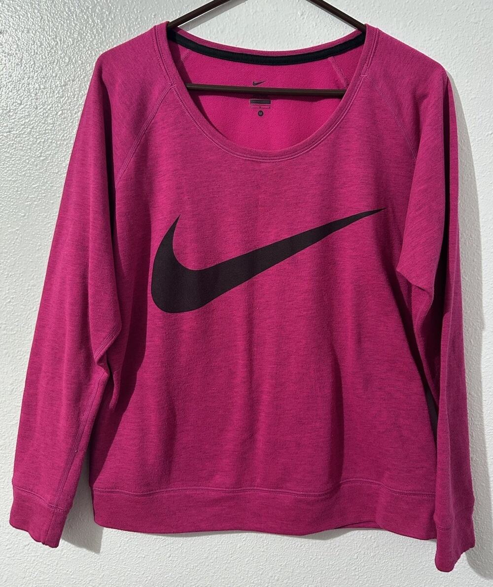 Nike Dri-Fit Women’s Med Pink Long Sleeve Lightweight Sweatshirt Swoosh Logo